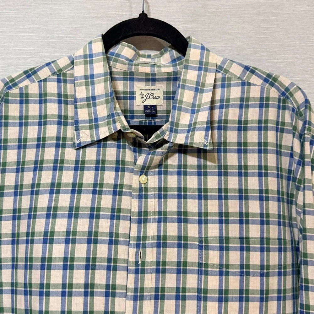 J. Crew Mens XL Classic Fit Plaid Button Down Shirt Blue Green White Cotton